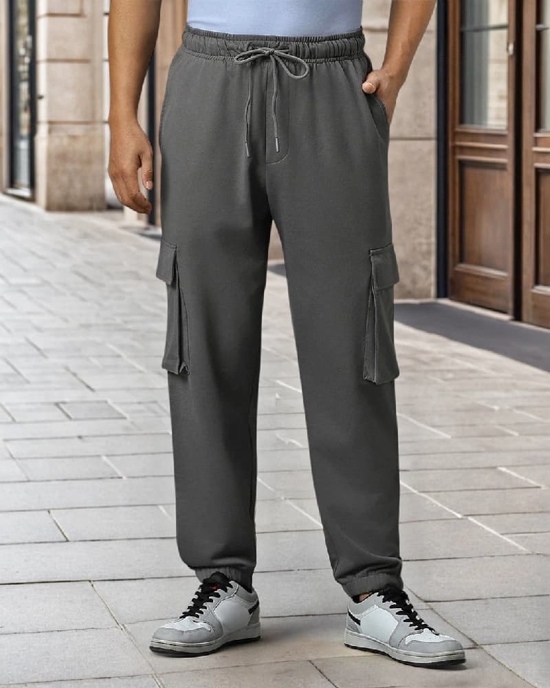 Men's Grey Casual Solid Cargo