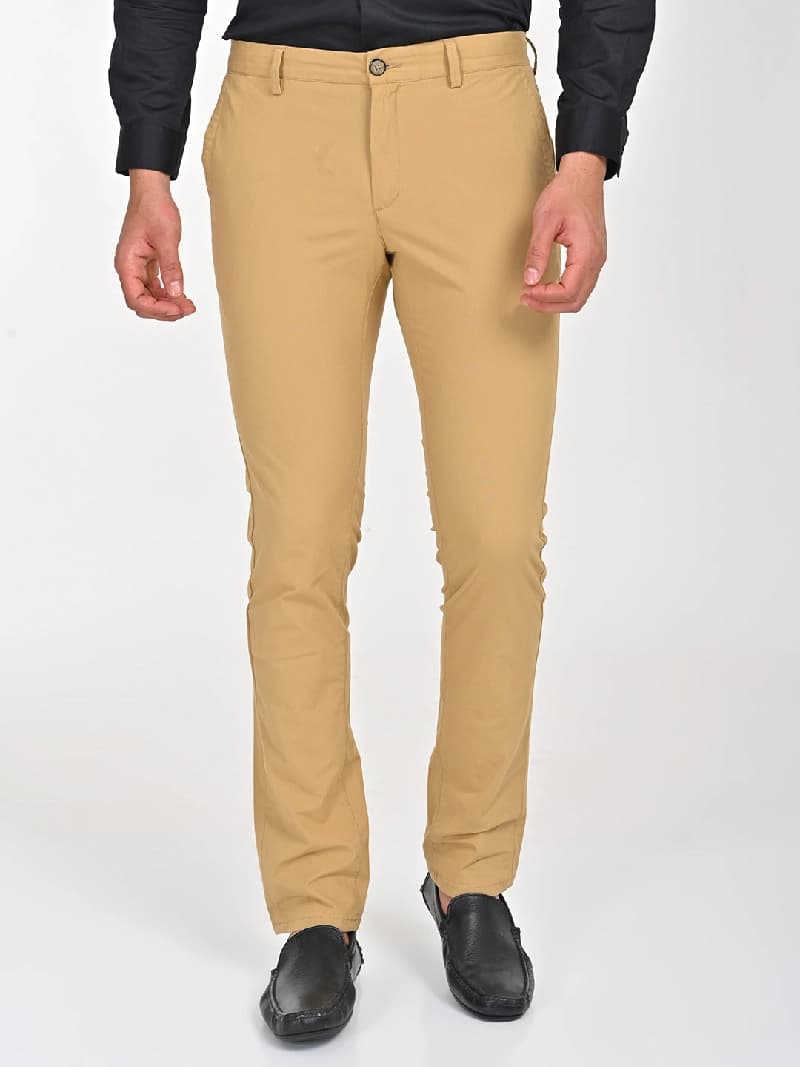 Men's Beige Formal Solid Slim Fit Trouser