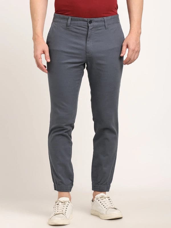 Men's Grey Casual Solid Tapered Fit Trouser