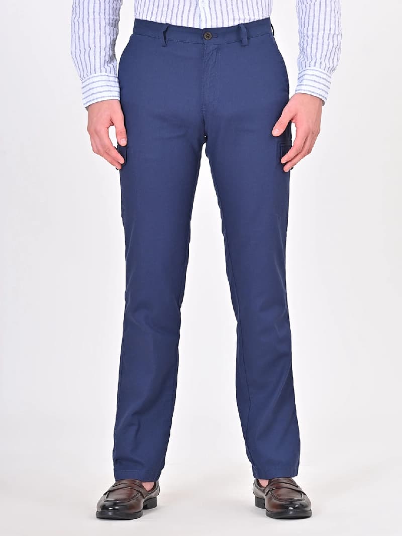 Men's Navy Formal Solid Straight Fit Trouser