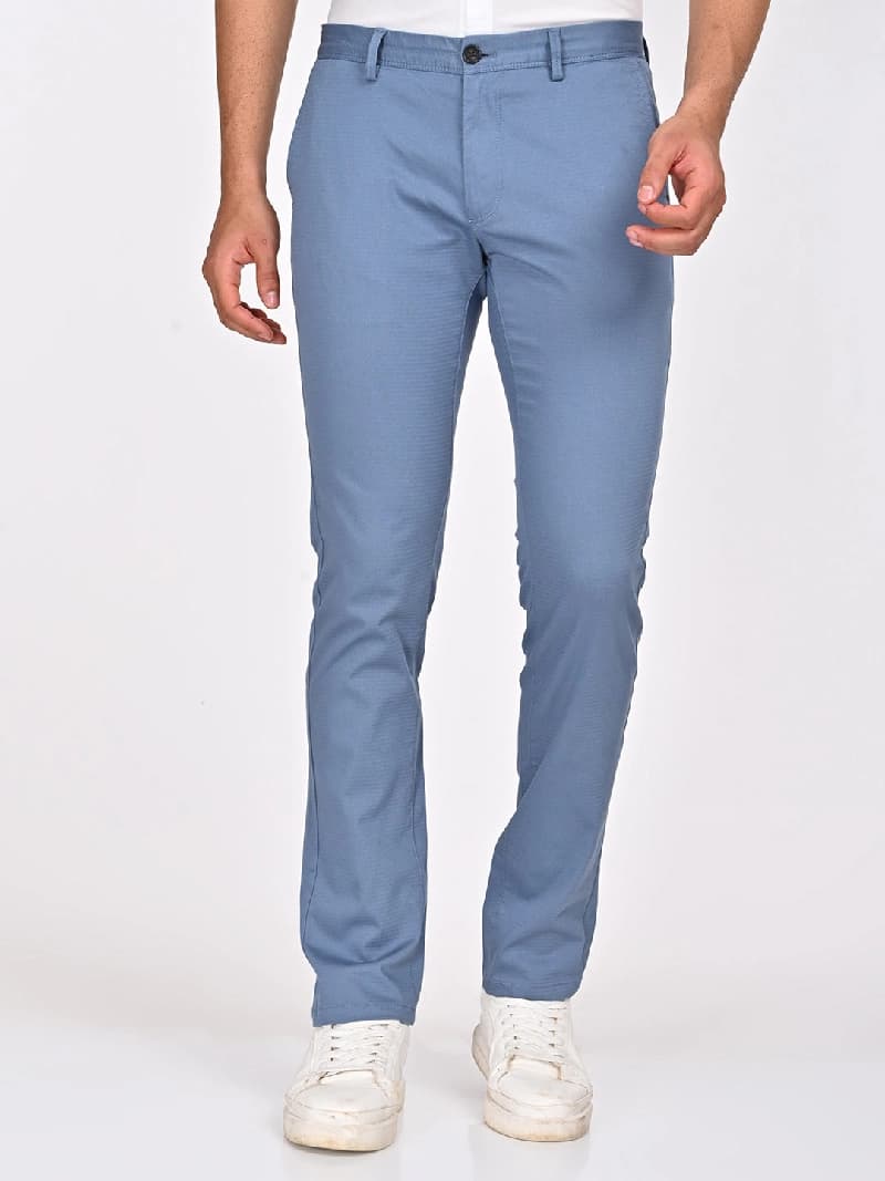Men's Blue Casual Solid Slim Fit Trouser
