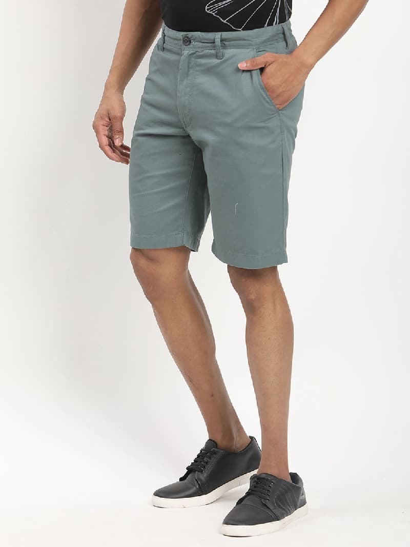 Men's Green Casual Solid Regular Fit Short