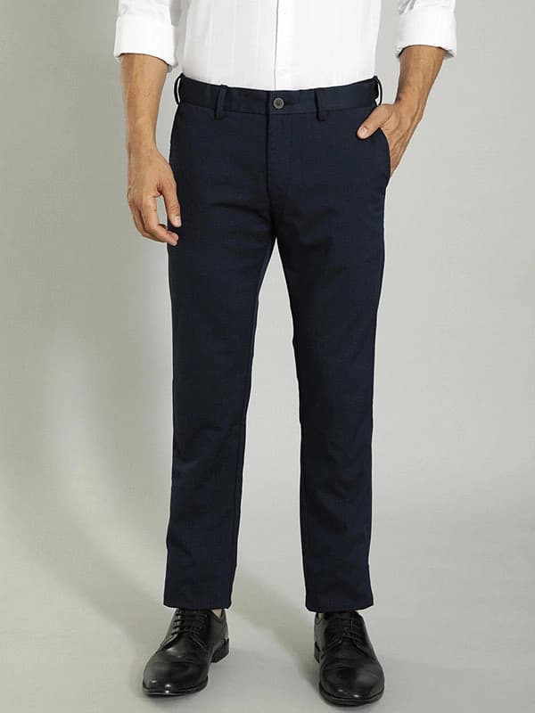Men's Navy Formal Printed Slim Fit Trouser
