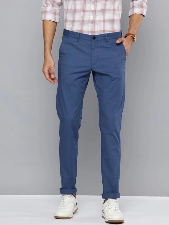 Men's Blue Casual Solid Slim Fit Trouser
