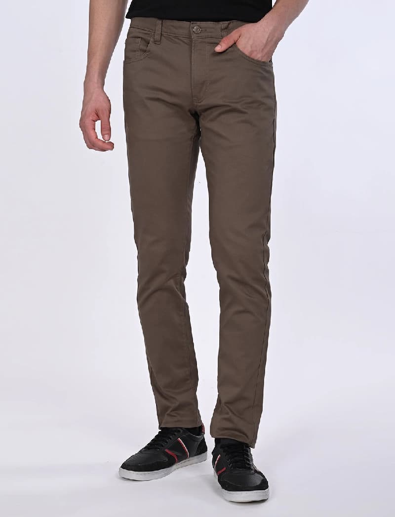 Men's Brown Casual Solid Slim Fit Trouser