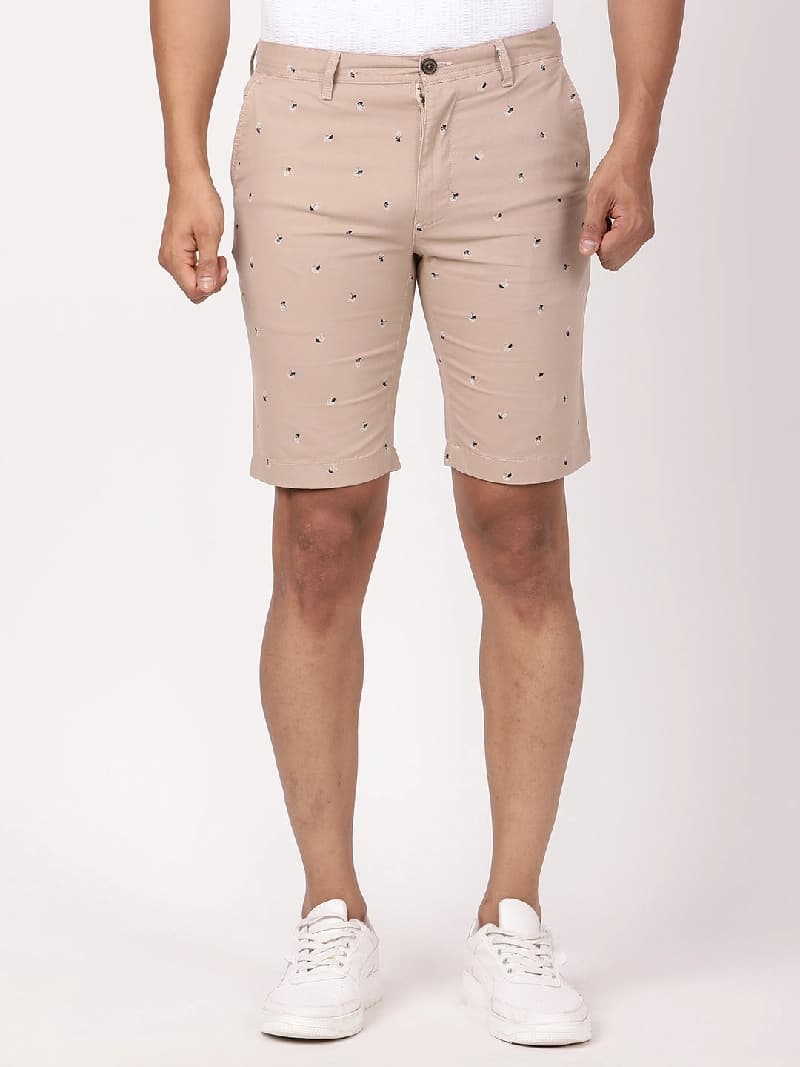 Men's Pink Casual Printed Slim Fit Short