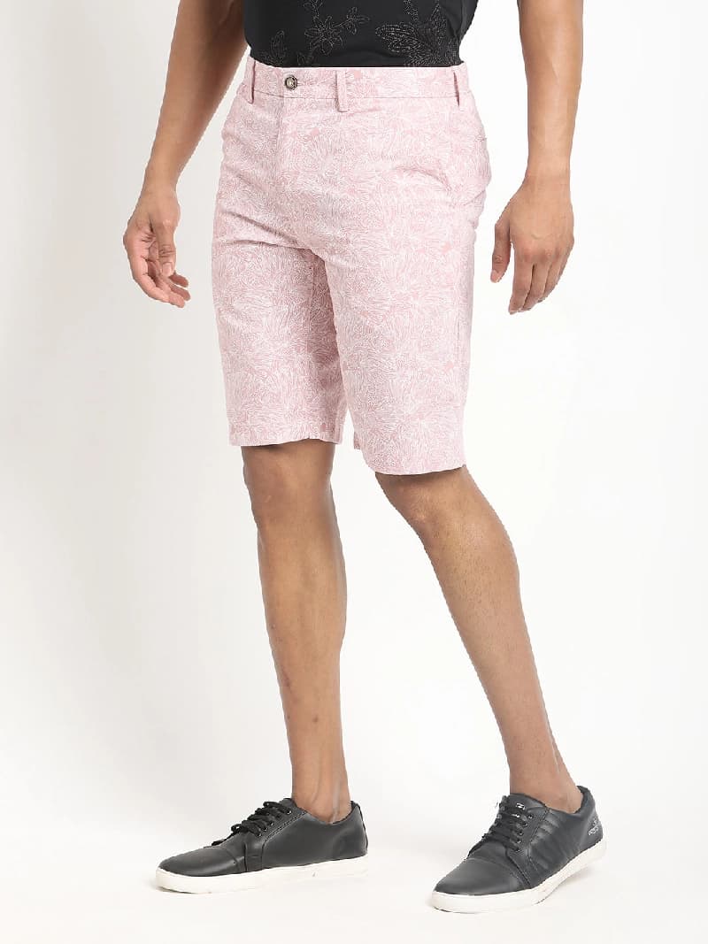 Men's Pink Casual Printed Slim Fit Short