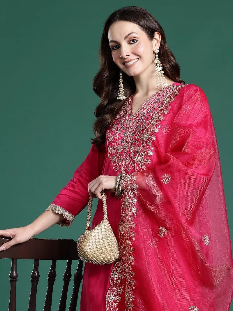 Women's Pink Festive Kurta Set