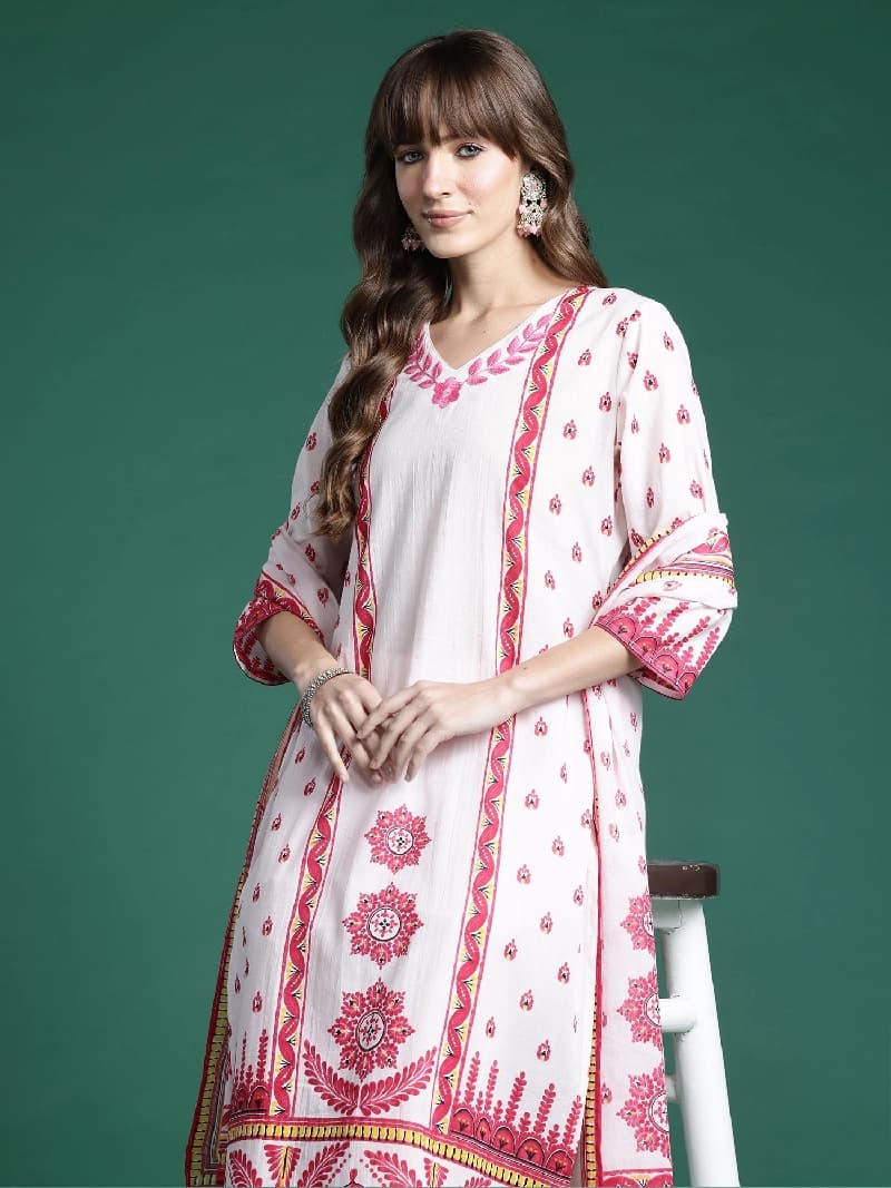 Women's White Festive Kurta Set