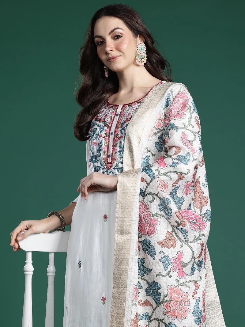 Women's White Festive Kurta Set