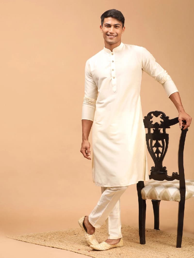 Men's Cream Festive Solid Kurta Set