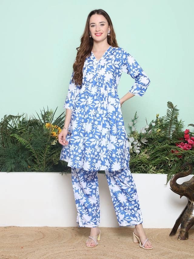 Women's Blue Casual Kurta Set