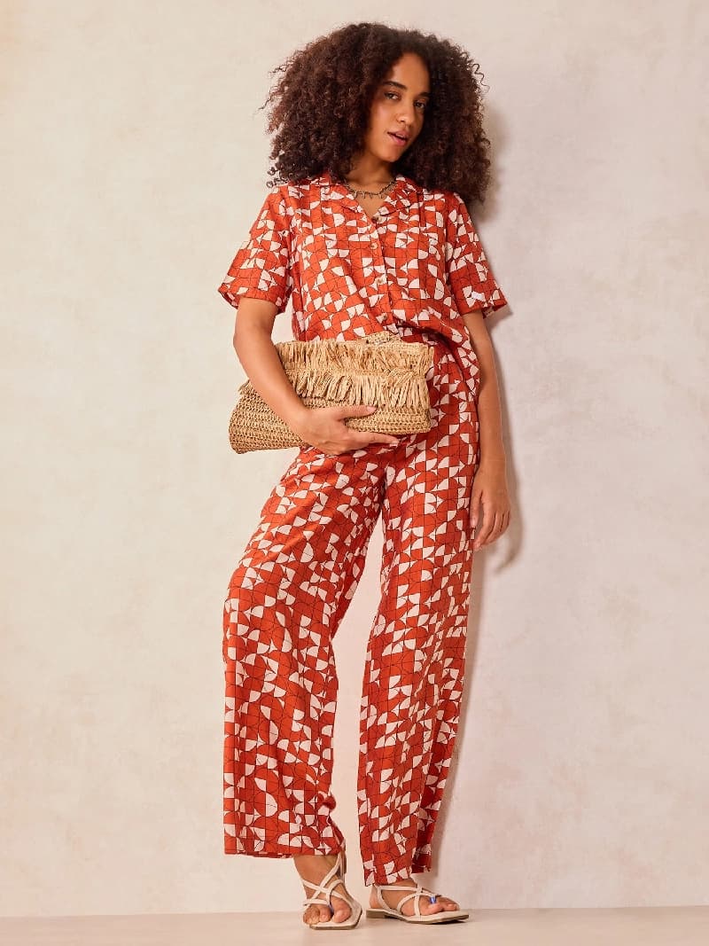 Women's Orange Casual Printed Co-ords Set