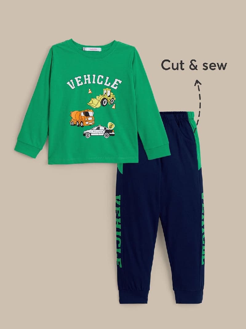 Boys Green Sports Full Sleeves Clothing Sets