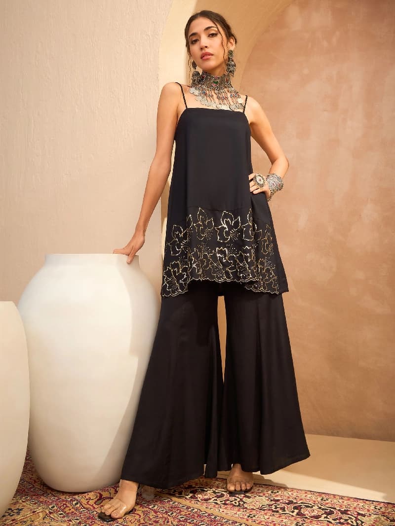 Women's Black Festive Kurta Set