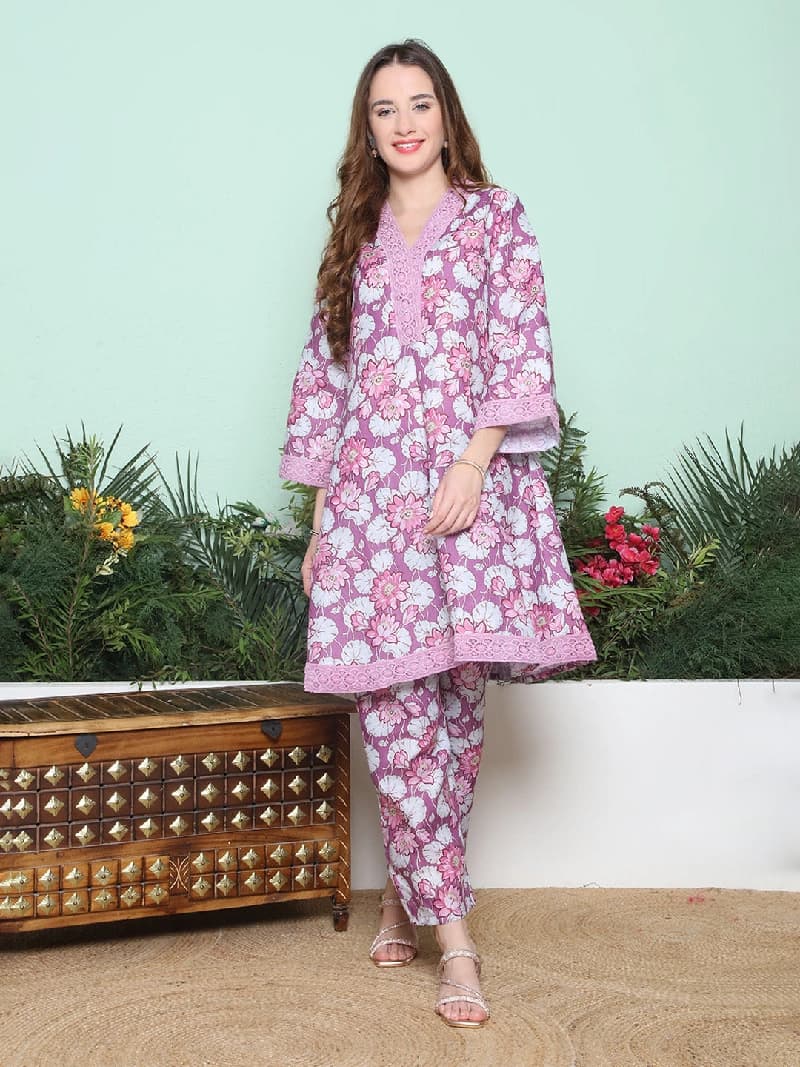 Women's Purple Festive Printed Kurta Set