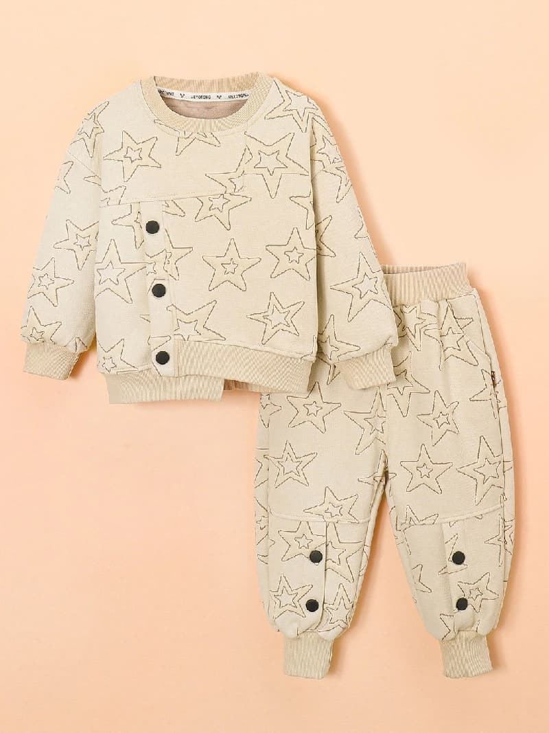 Boys Beige Casual Full Sleeves Sweatshirt and Jogger Set