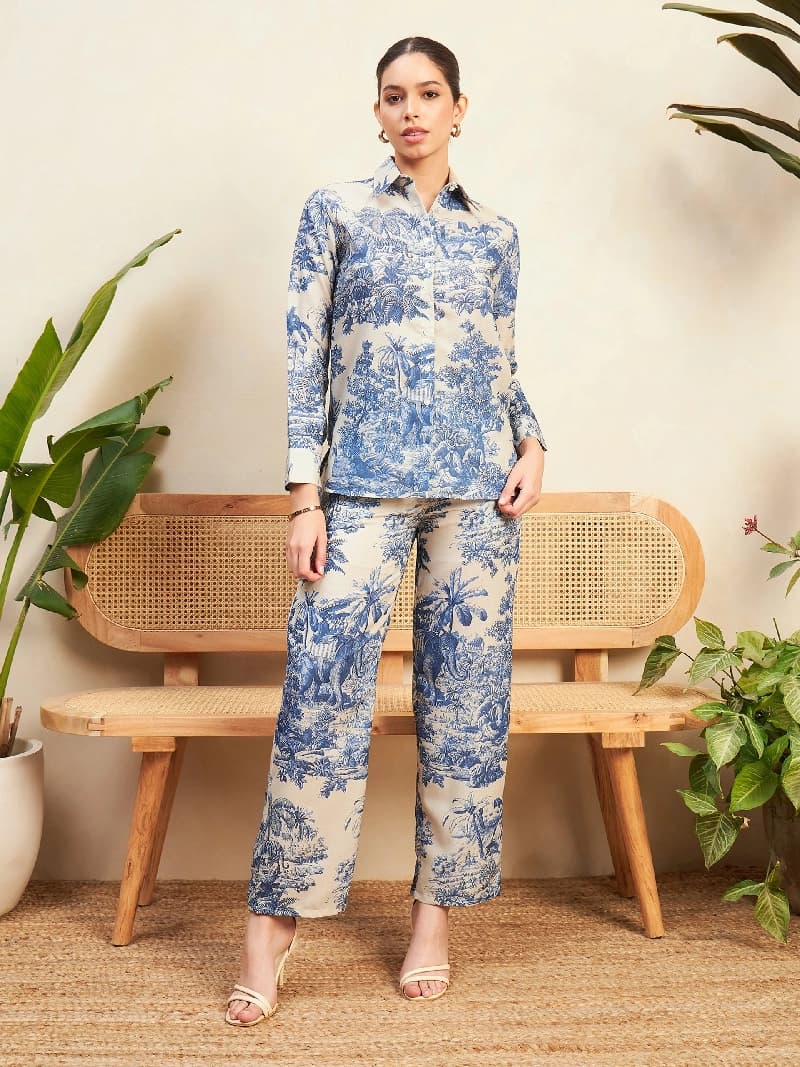 Women's Blue Casual Co-ords Set