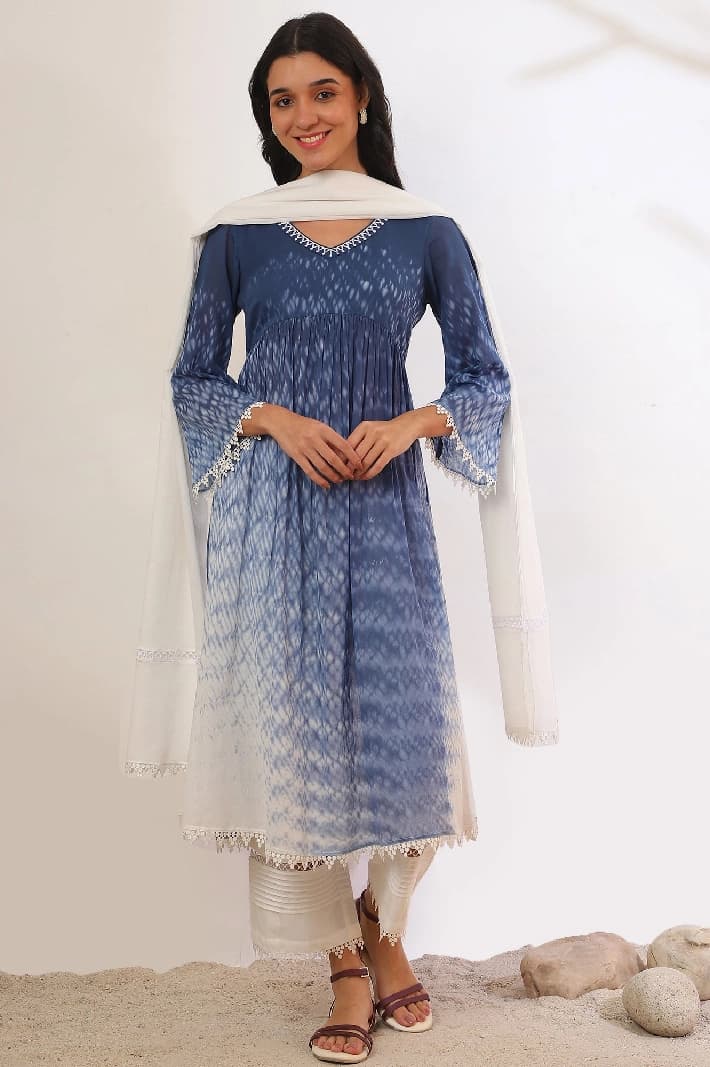 Women's Blue Casual Kurta Set