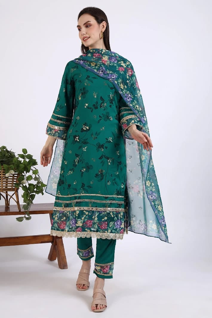 Women's Green Festive Kurta Set