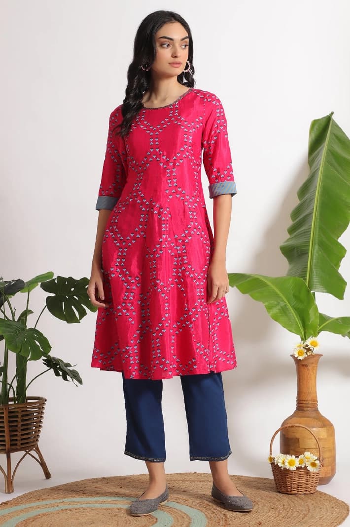 Women's Pink Casual Kurta Set