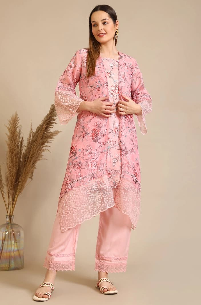 Women's Pink Casual Kurta Set