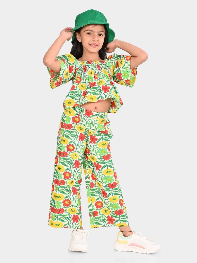 Girls Multicolor Casual Printed Regular Fit Half Sleeves Clothing Set