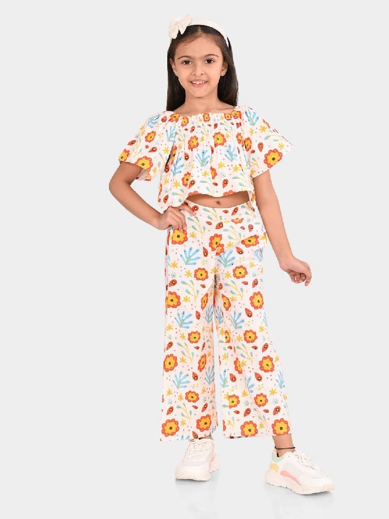 Girls Multicolor Casual Printed Regular Fit Half Sleeves Clothing Set