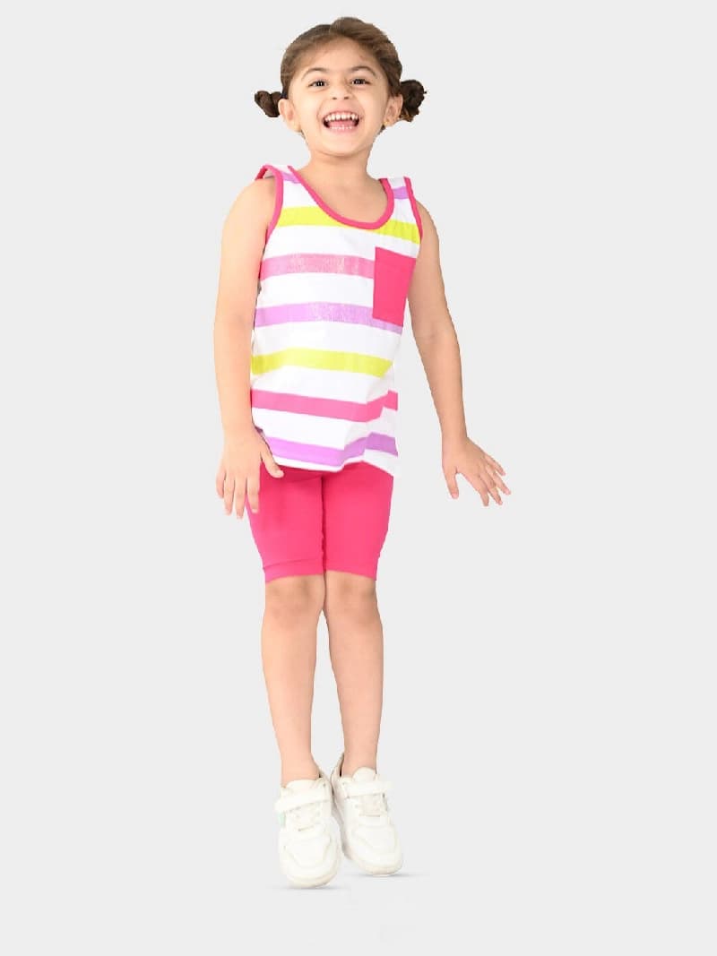 Girls Multicolor Casual Printed Regular Fit Sleeveless Clothing Set
