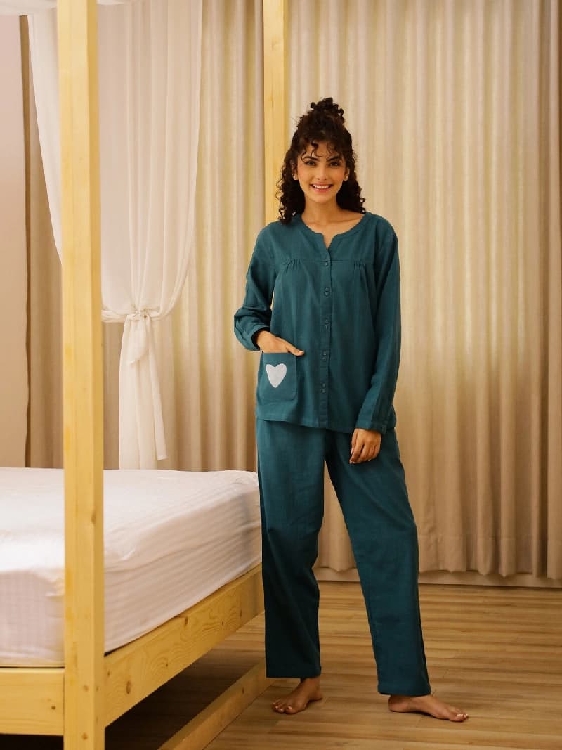 Women's Green Casual Solid Pyjama Set