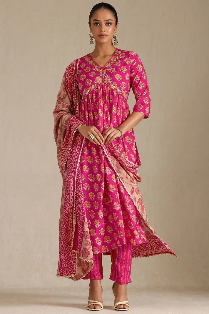Women's Pink Festive Kurta Set