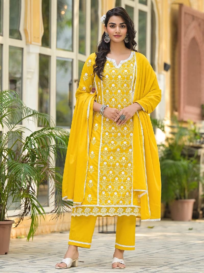 Women's Yellow Festive Printed Kurta Set