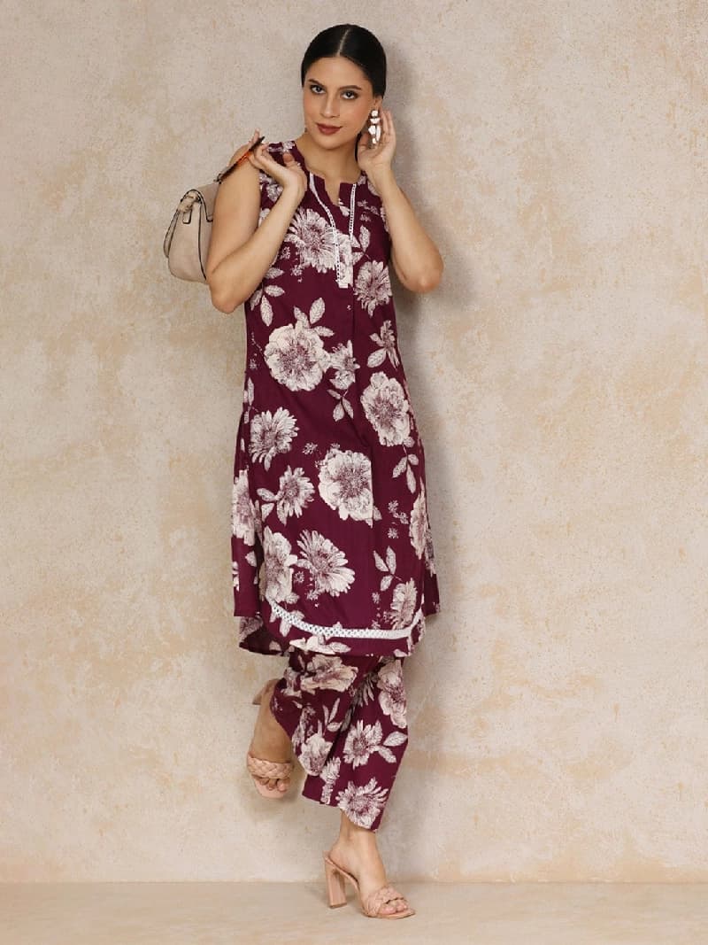 Women's Red Festive Printed Kurta Set