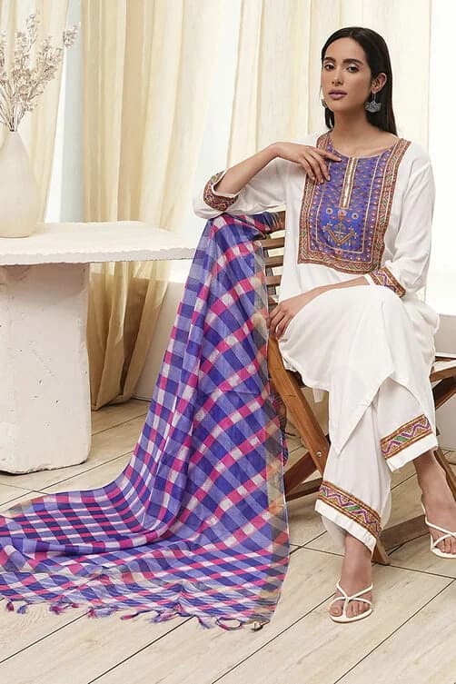 Women's White Festive Printed Kurta Set