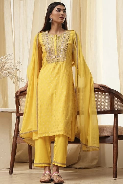 Women's Yellow Festive Printed Kurta Set