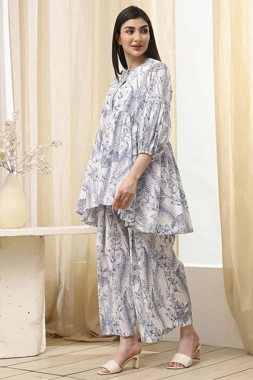 Women's White Festive Printed Co-ords Set