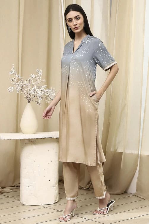 Women's Gray Festive Three Quarter Sleeves Co-ords Set