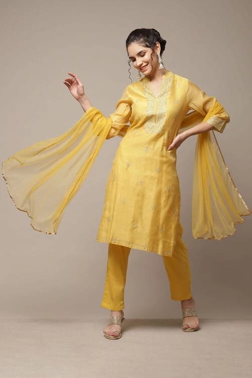 Women's Yellow Festive Kurta Set