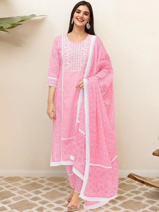 Women's Pink Casual Kurta Set
