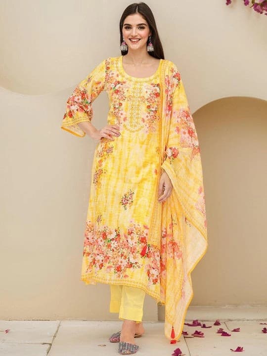Women's Yellow Casual Kurta Set