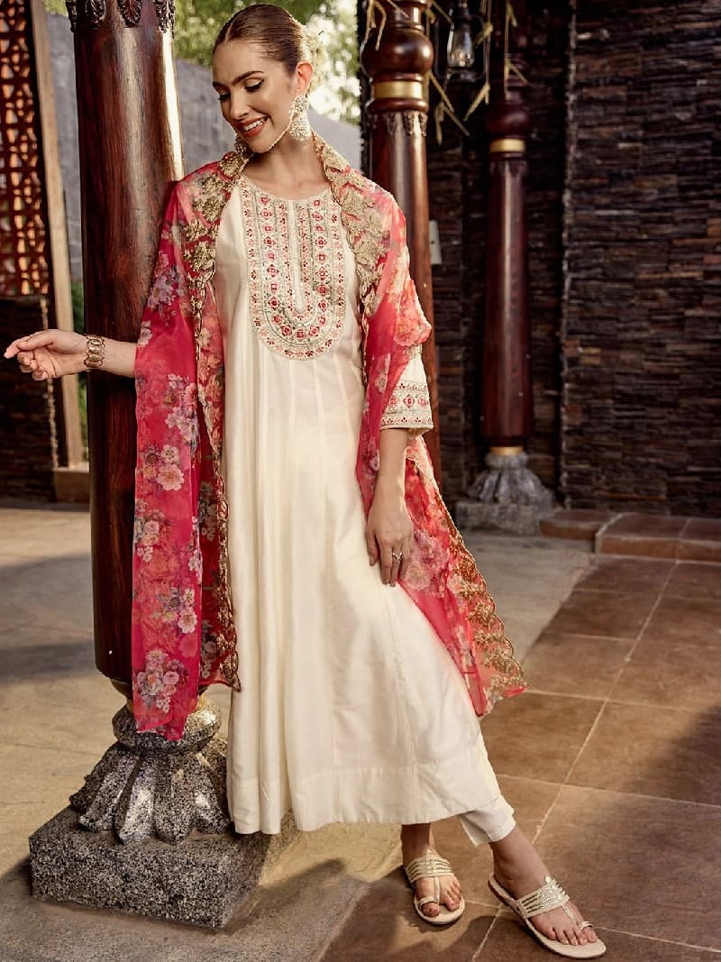 Women's White Casual Kurta Set