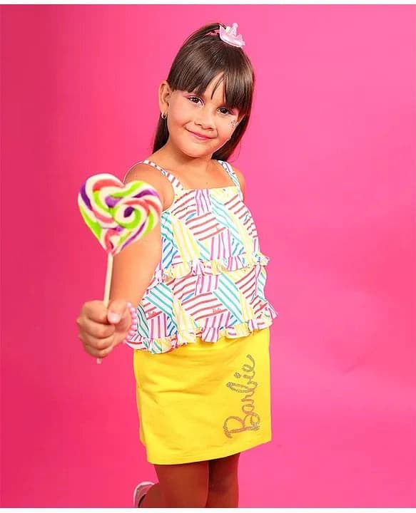 Girls Yellow Casual Regular Top and Shorts Set