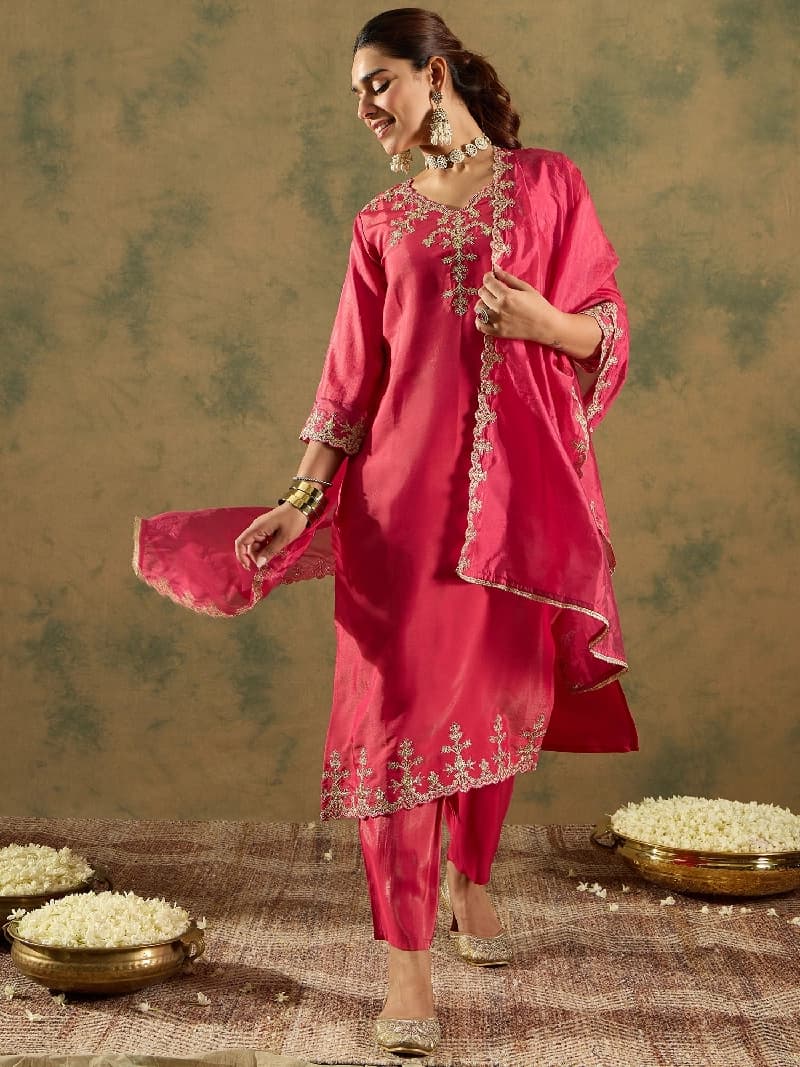 Women's Pink Festive Kurta Set