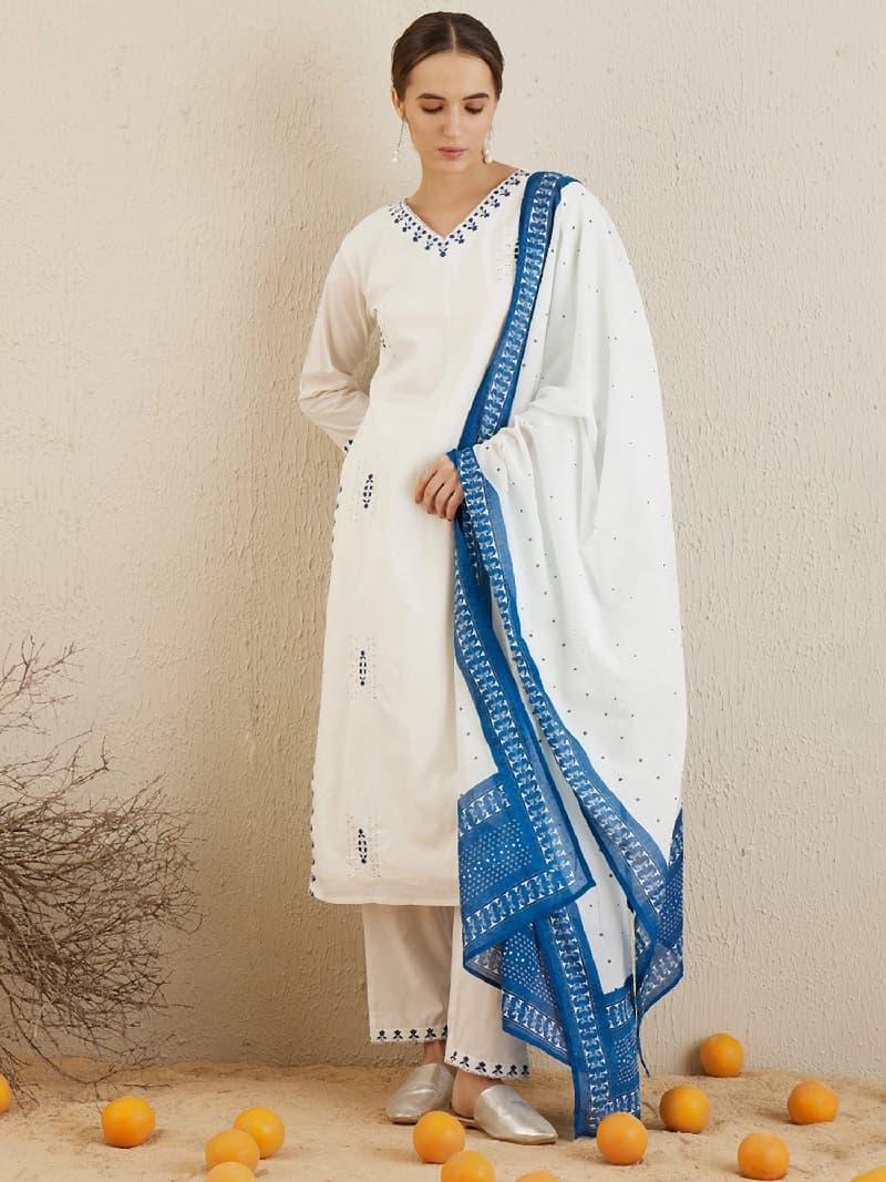 Women's White Casual Kurta Set