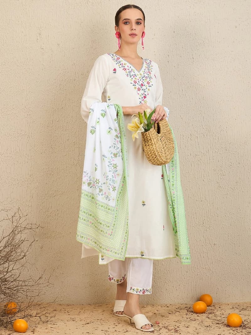 Women's White Festive Kurta Set