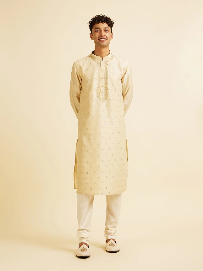 Men's Beige Festive Kurta Set