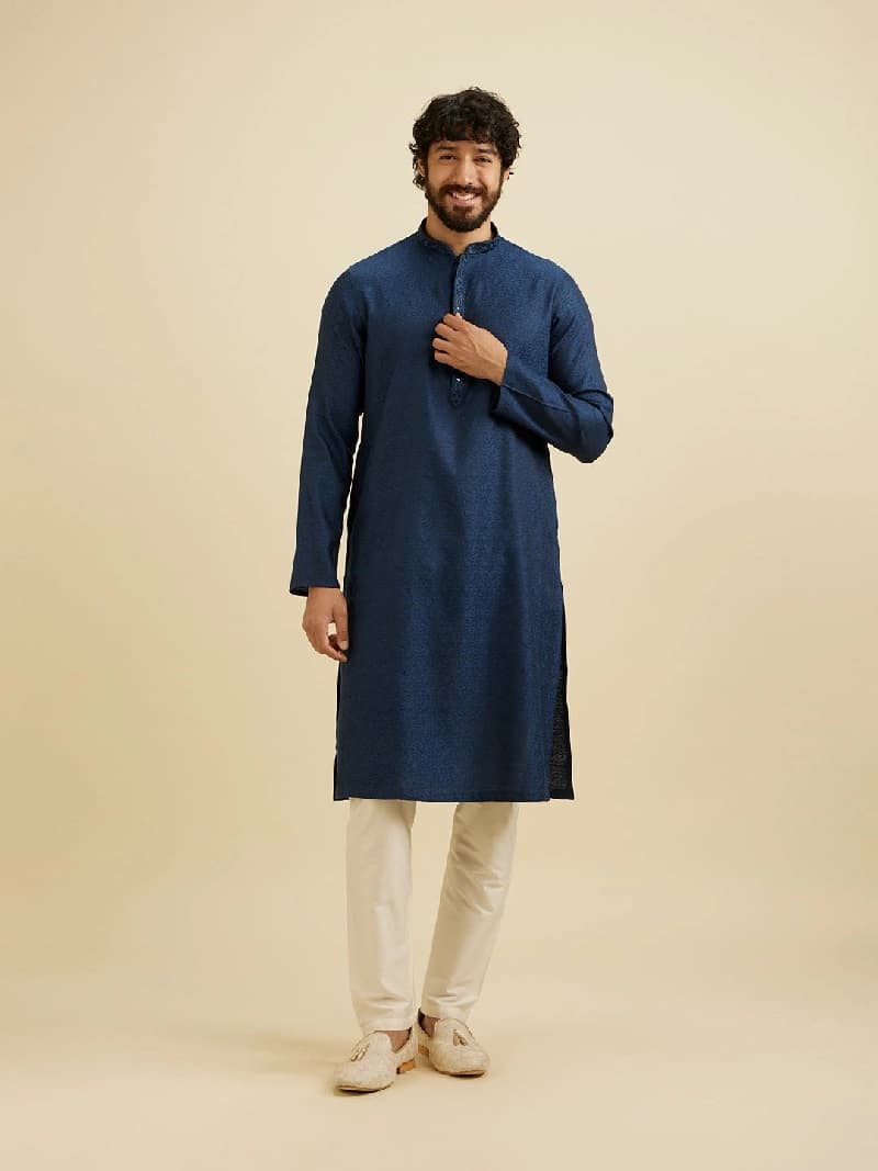 Men's Blue Festive Solid Kurta Set