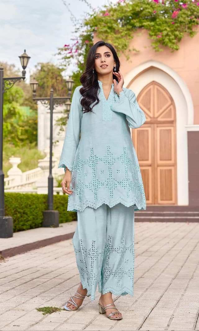 Women's Blue Formal Solid Co-ords Set