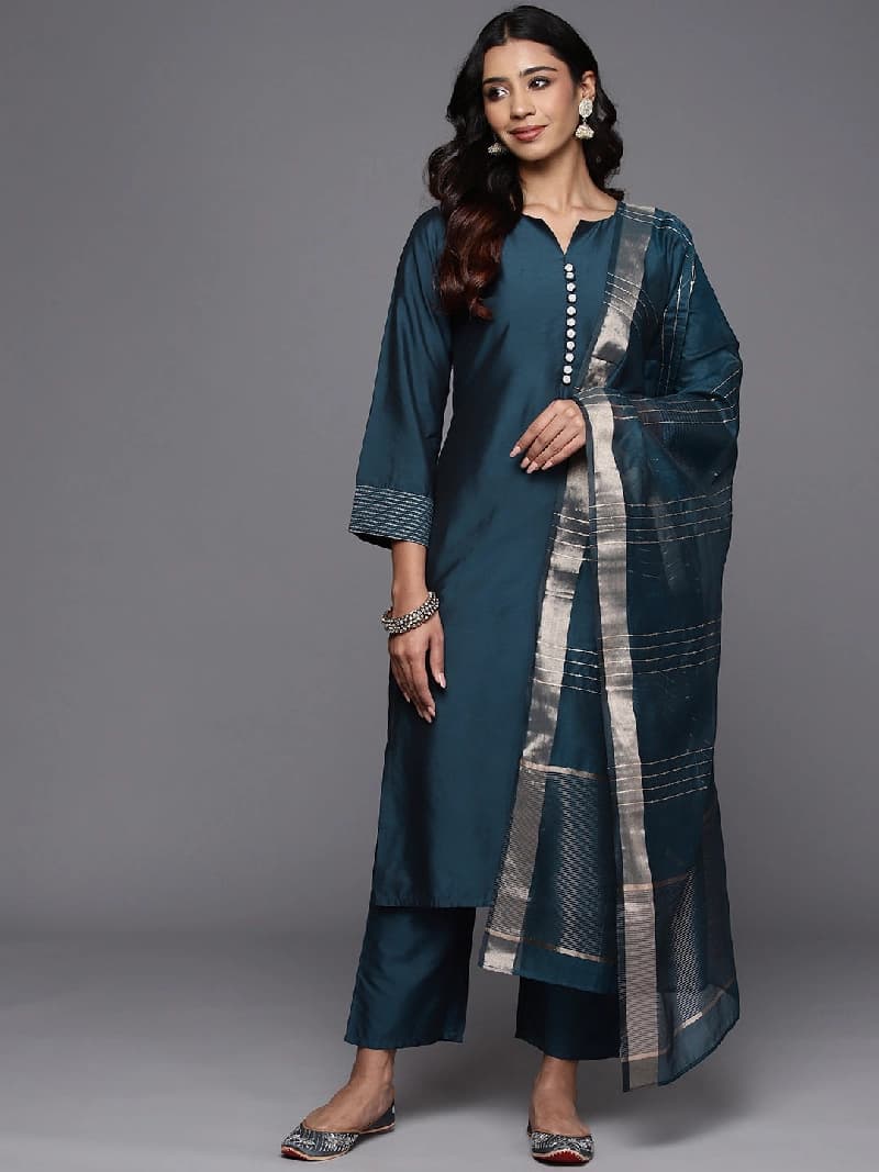 Women's Blue Casual Solid Kurta Set