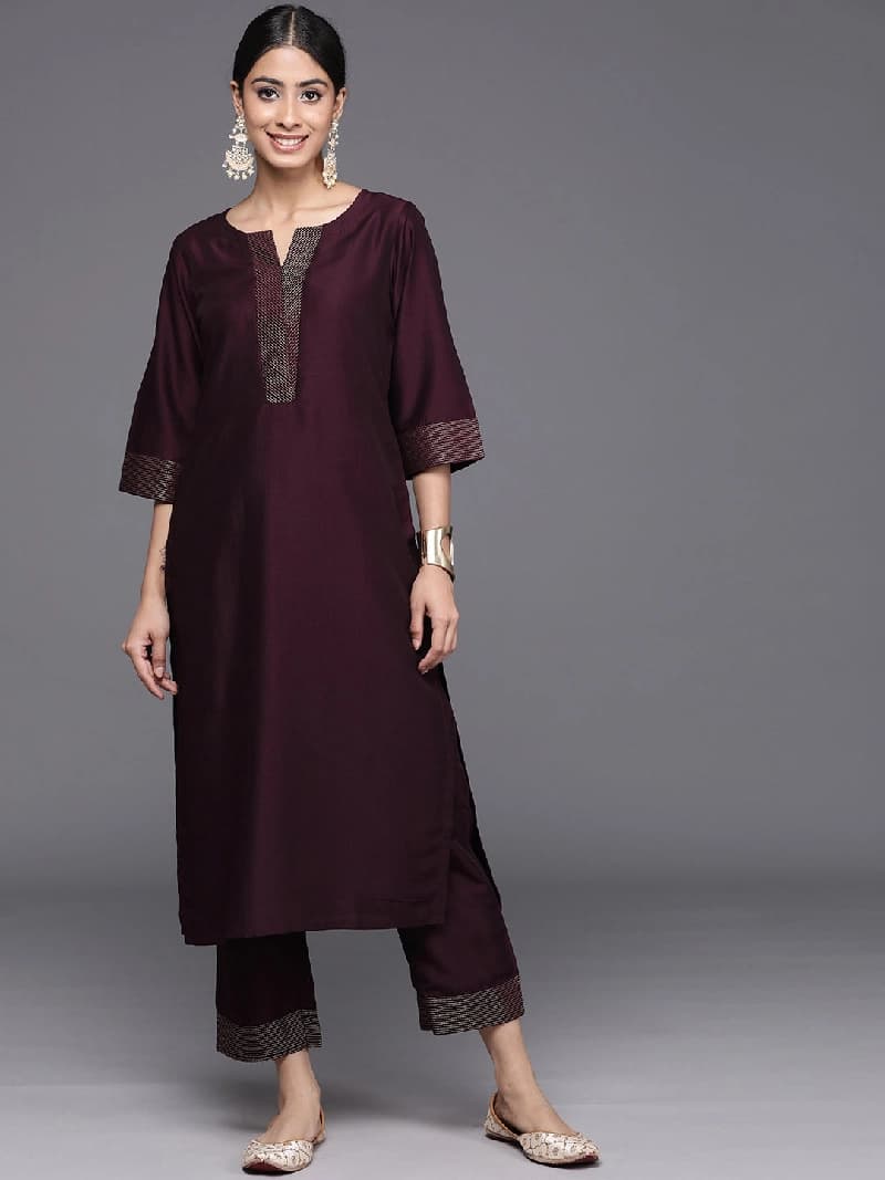 Women's Purple Festive Solid Kurta Set